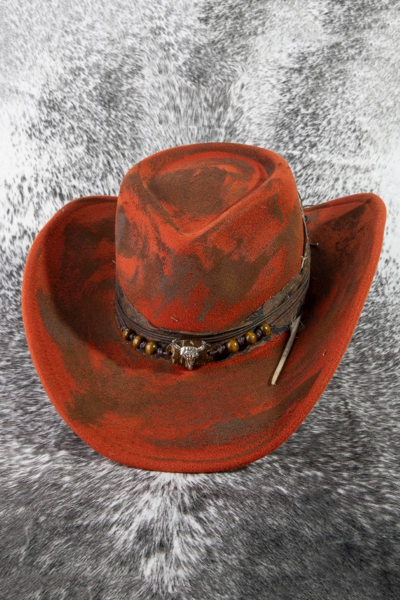 Rustic Red Western Longhorn Cowboy Hat