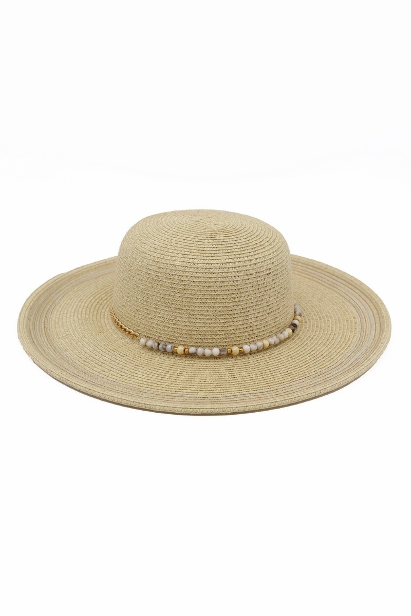 Beaded Strap Straw Sun Hat