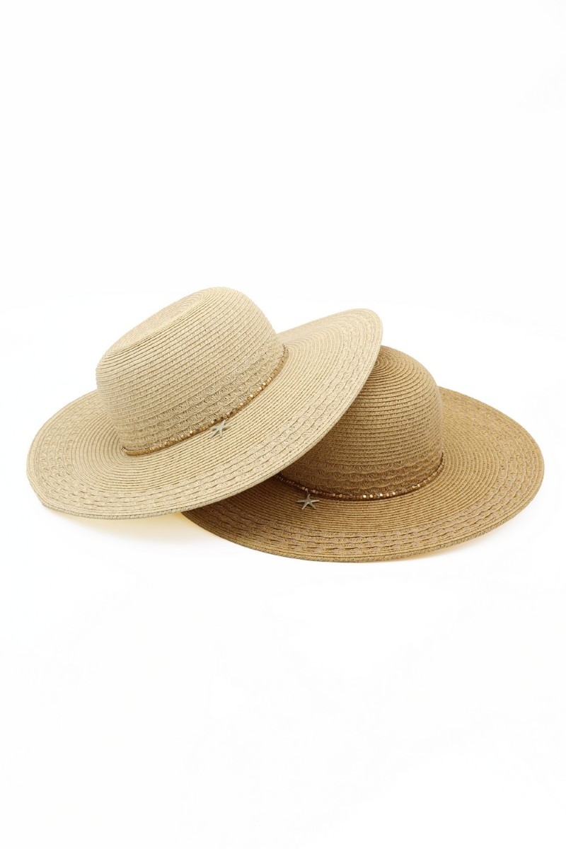 Starfish Charm Wide Brim Straw Sun Hat