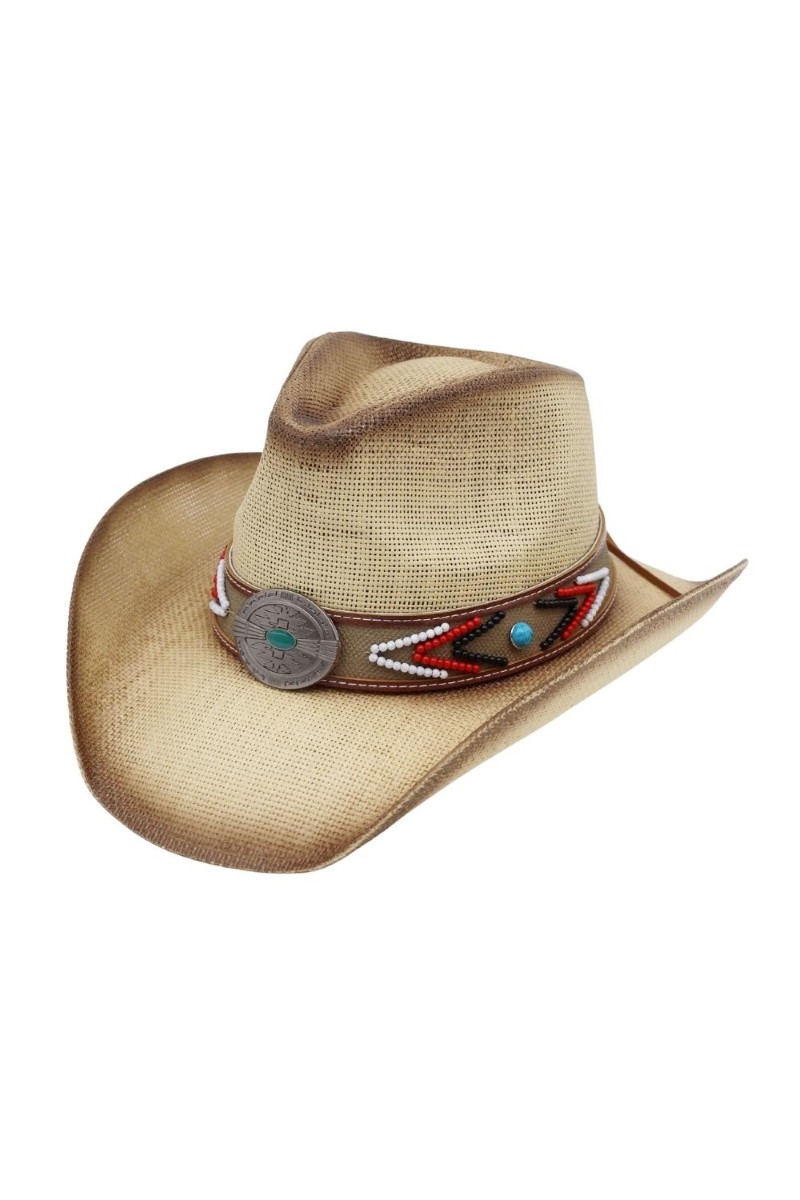 Western Theme Concho Strap Straw Cowboy Hat