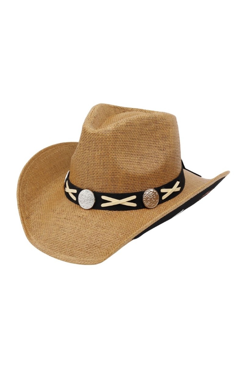 Western Concho Strap With Under Brim Horse Detail Cowboy Hat