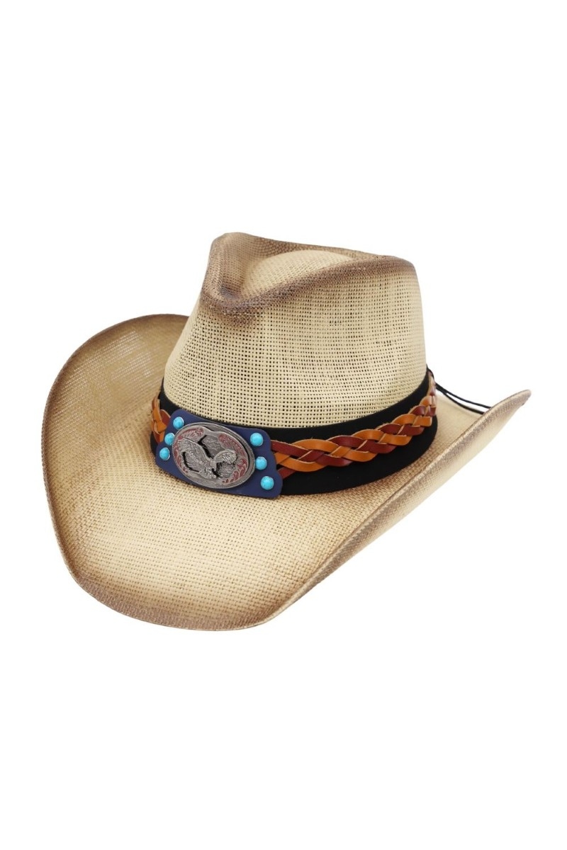 Western Eagle Strap Straw Cowboy Hat