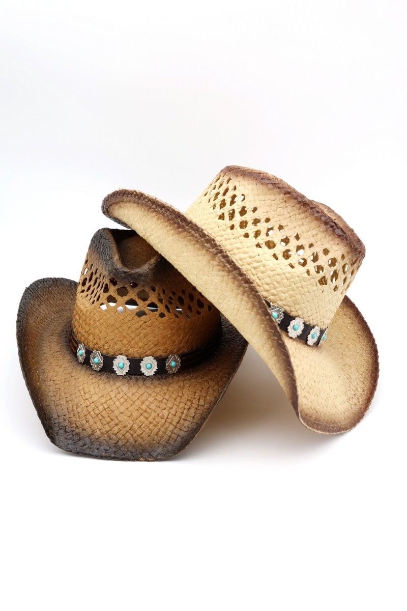 Western Two Tone Concho Strap Cowboy Hat
