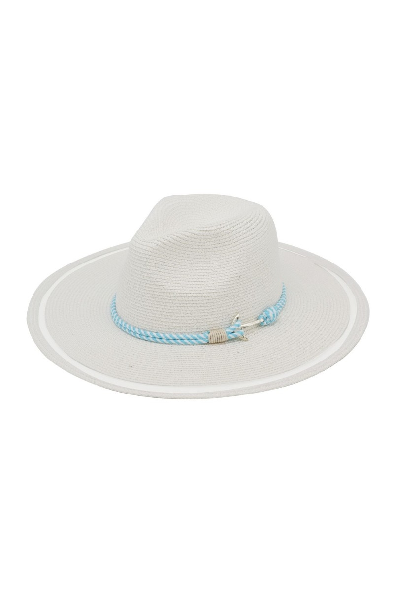 Striped Rope Flat Brim Straw Sun Hat