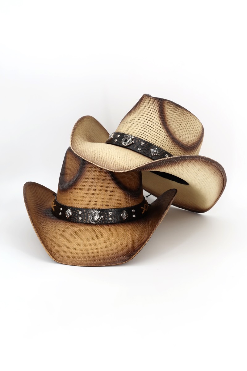 Horseshoe Charm Band Straw Cowboy Hat