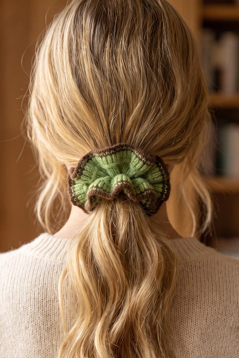Chunky Knit Striped Edge Scrunchie