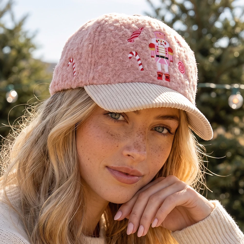 Christmas Nutcracker Embroidered Sherpa Baseball Cap