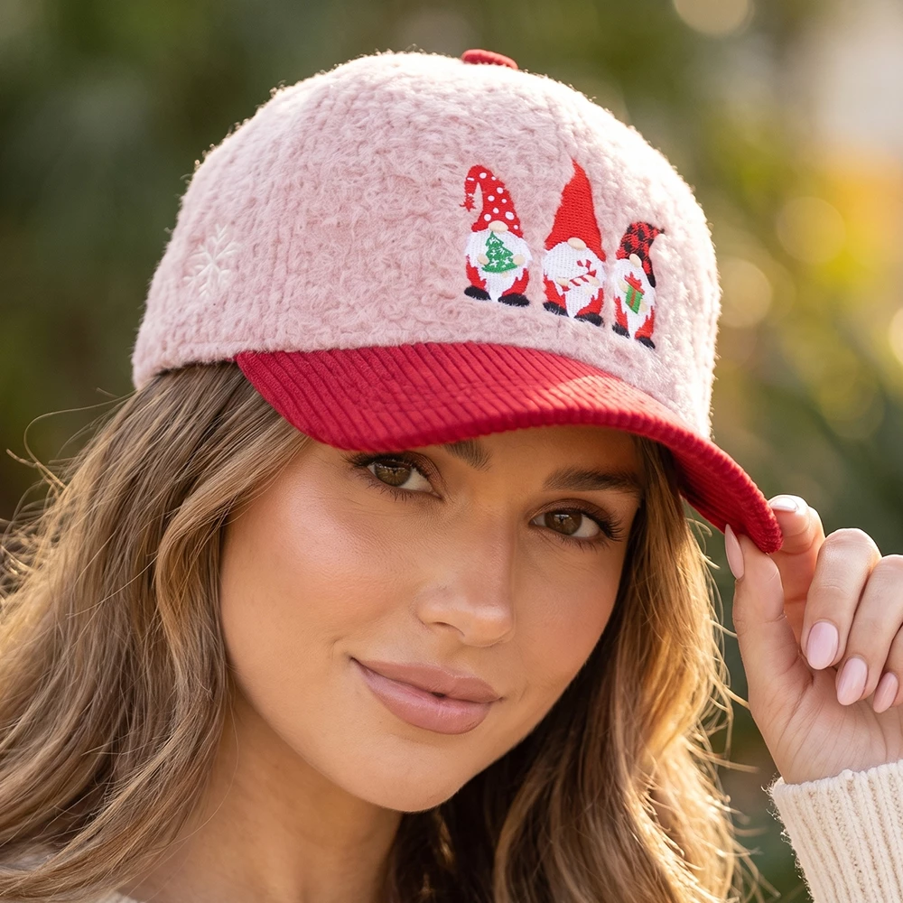 Christmas Gnome Embroidered Boucle Baseball Cap