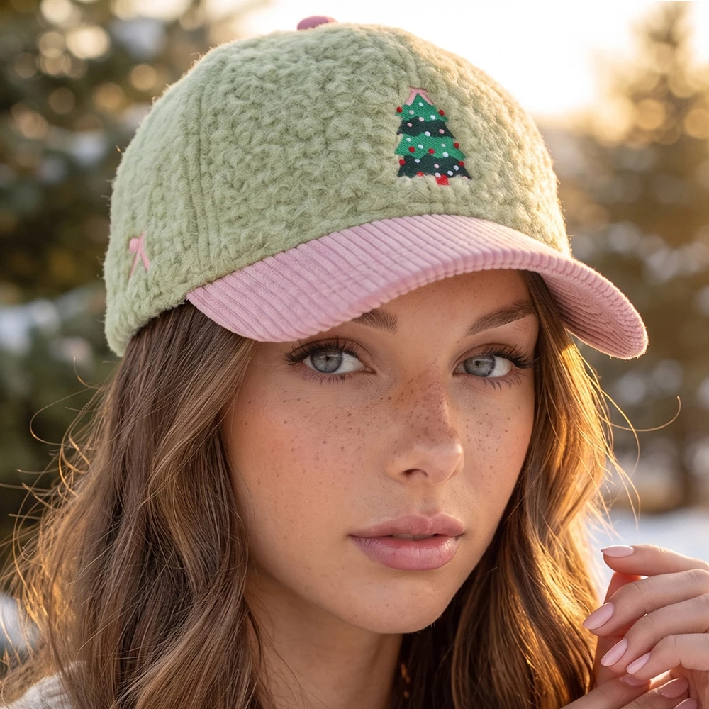 Christmas Tree Embroidered Boucle Baseball Cap