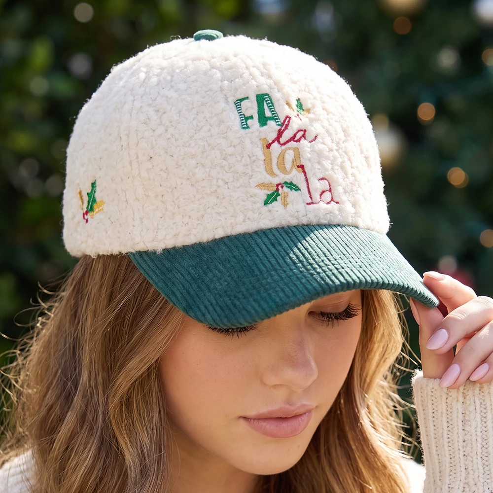 Fa La La Embroidered Sherpa Baseball Cap