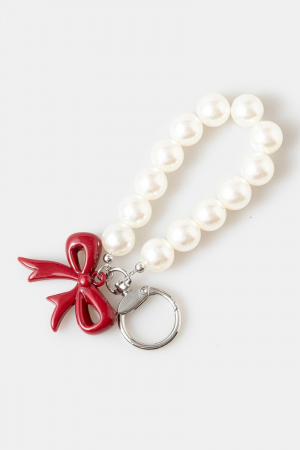 Red Bow Charm Beaded Bag Chain