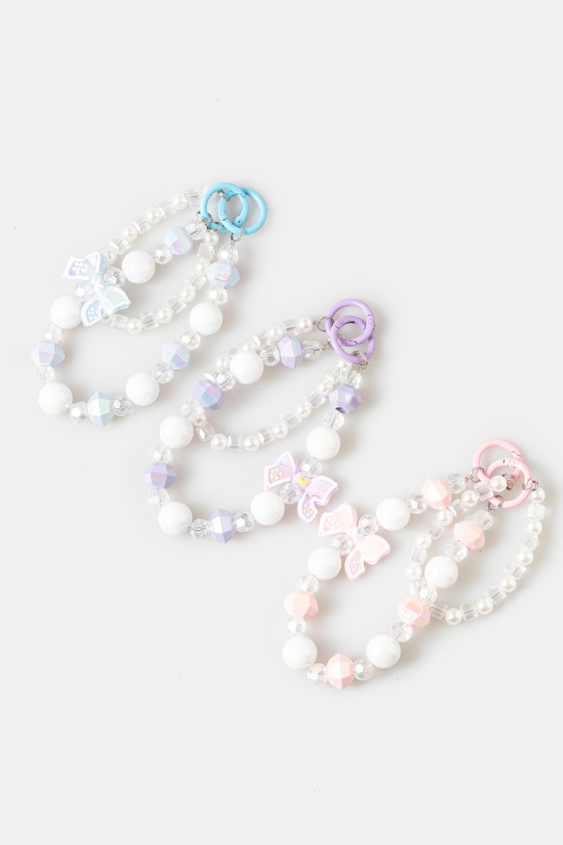 Ribbon Bow And Pearls Beaded Bag Charm