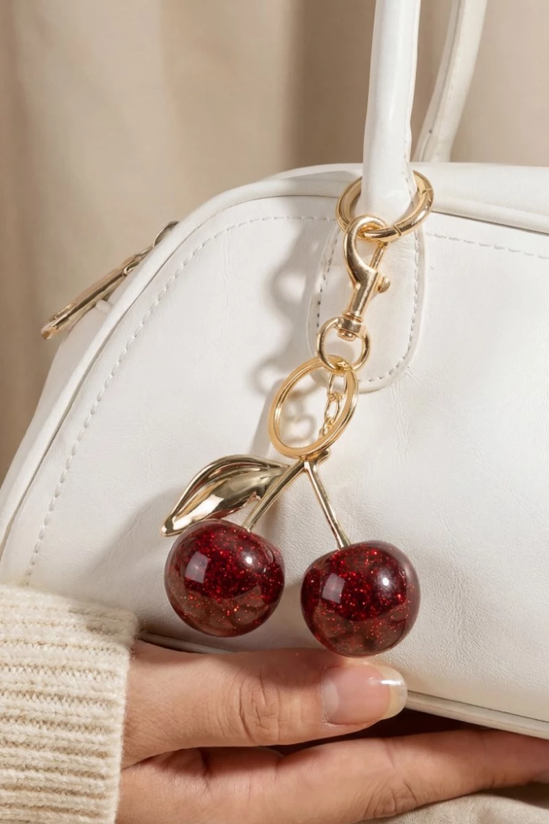 Glitter Resin Cherry Bag Charm
