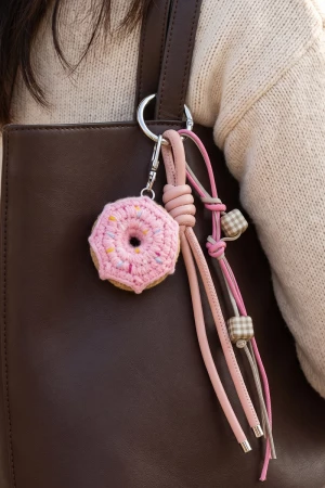 Crochet Donut And Gingham Bead Bag Charm