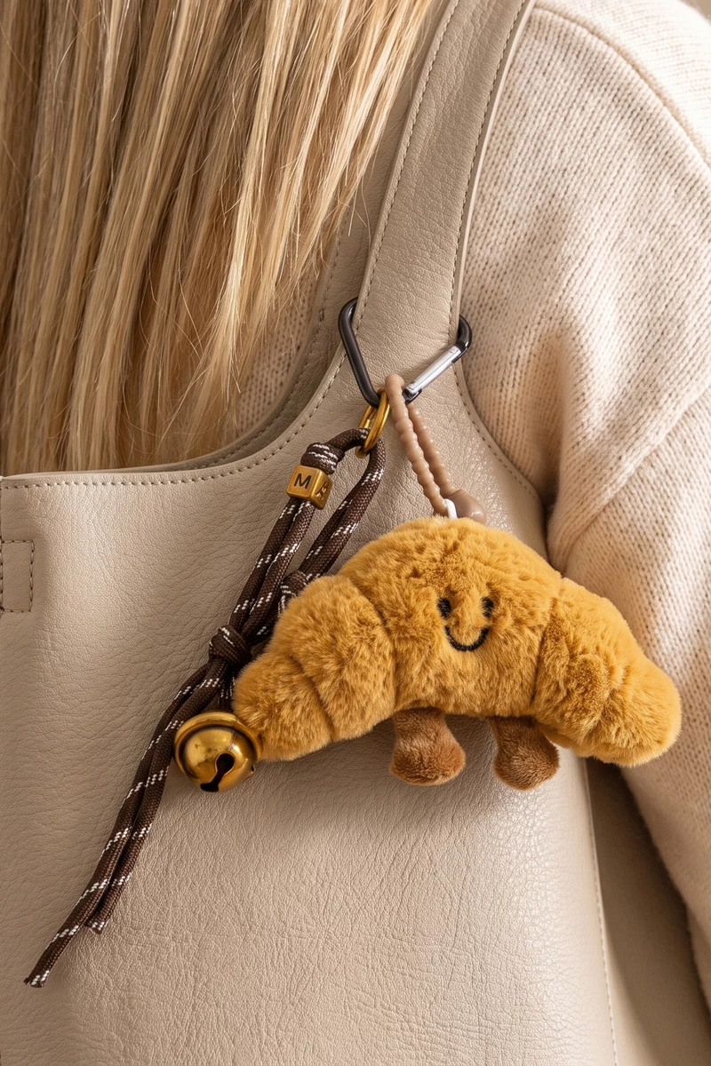 Plush Croissant Jingle Bell Bag Charm