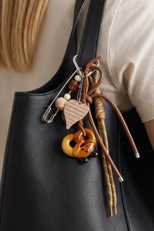 Safety Pin And Ceramic Pretzel Bag Charm