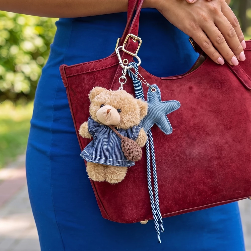 Plush Bear Denim Dress Starfish Bag Charm