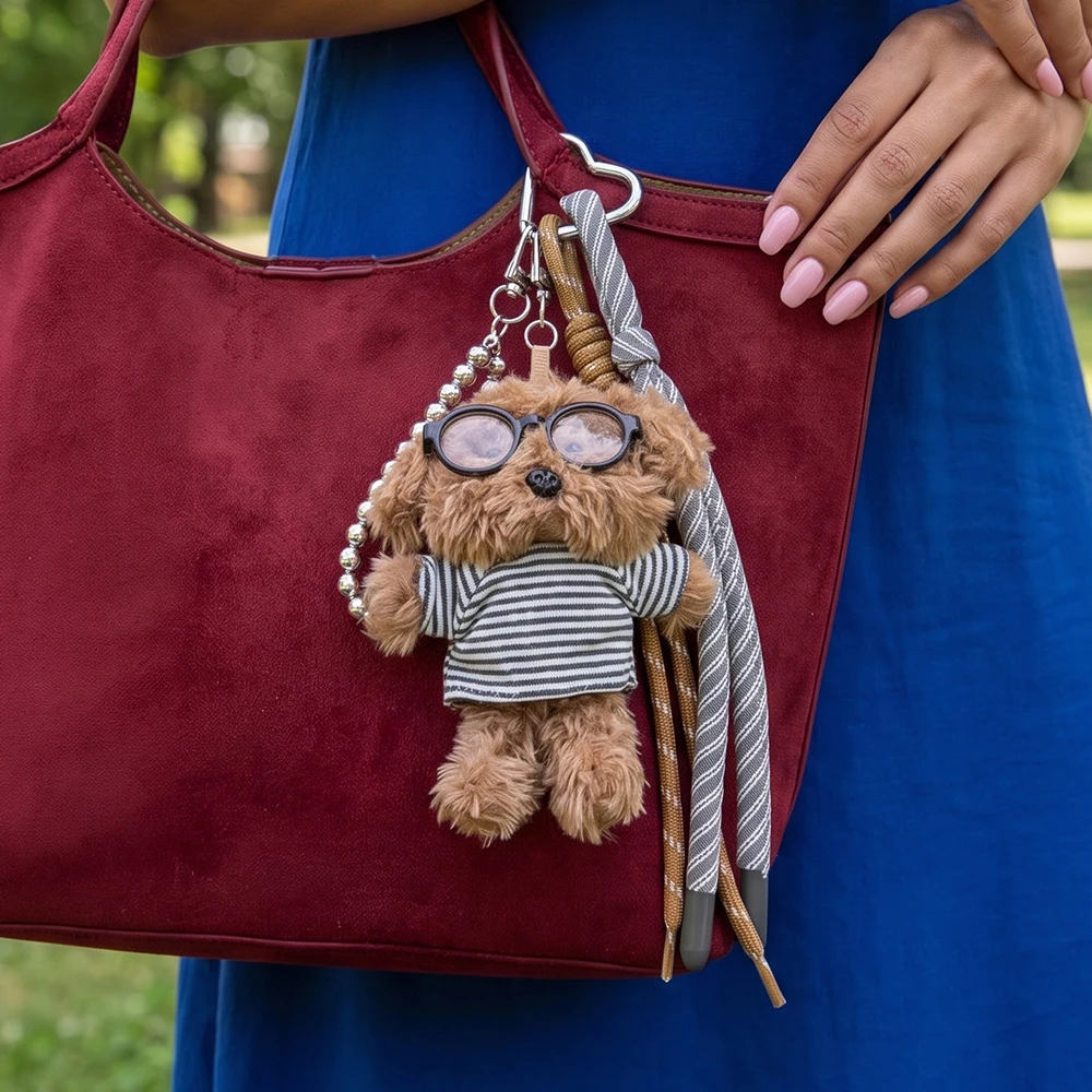 Plush Bear Sunglasses Striped Tee Bag Charm