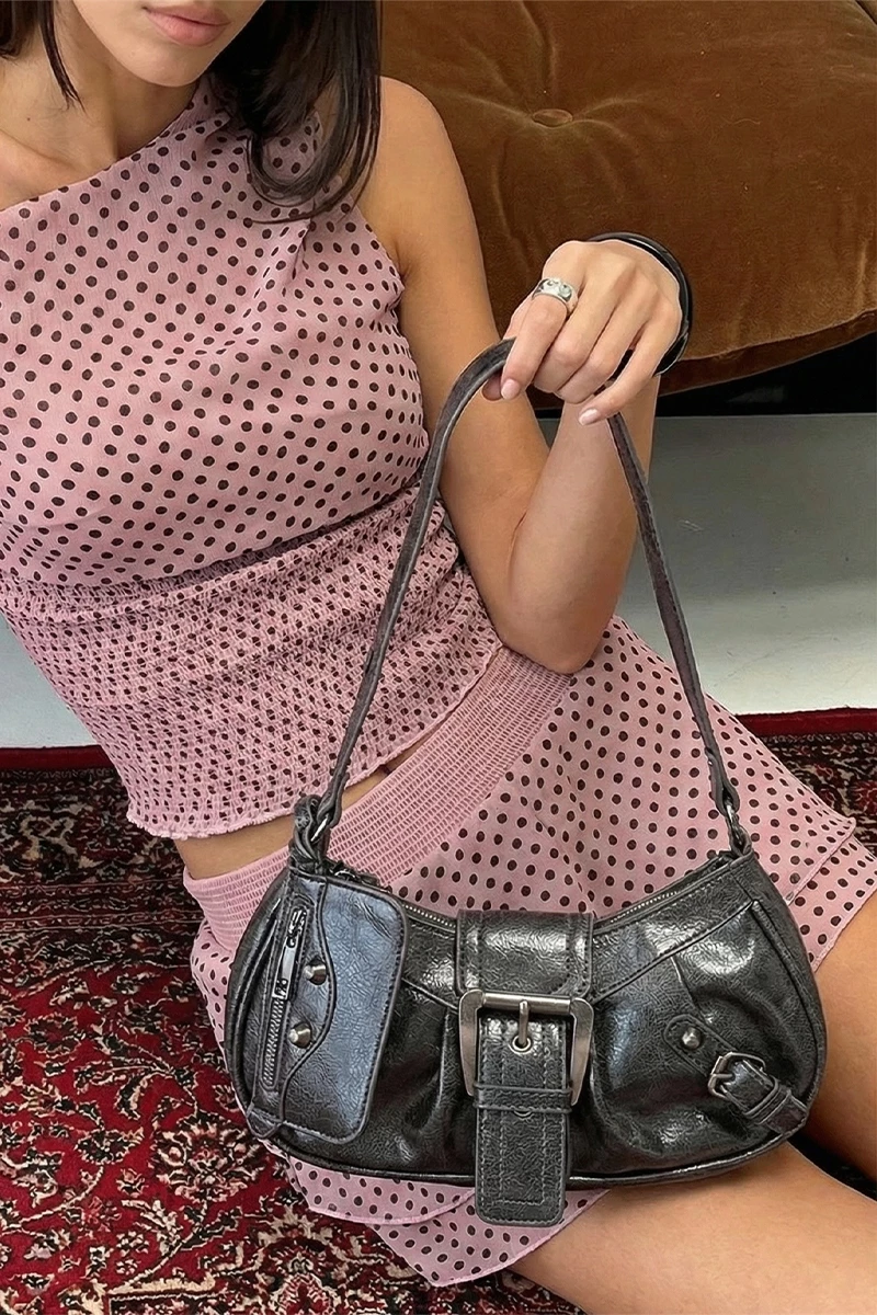 Vegan Leather Buckle Shoulder Bag With Coin Purse