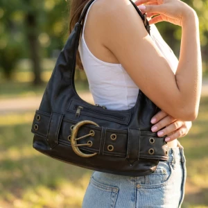 Faux Leather Belted Hobo Shoulder Bag