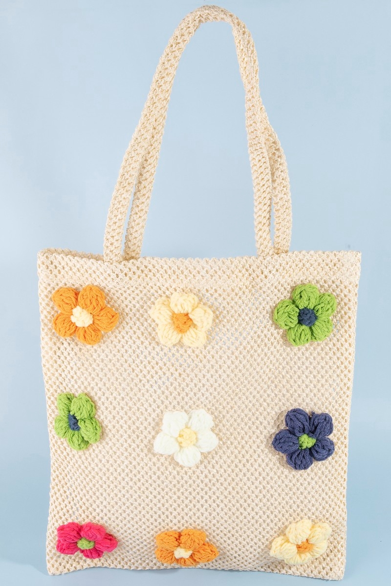 Knitted Flower Tote Bag