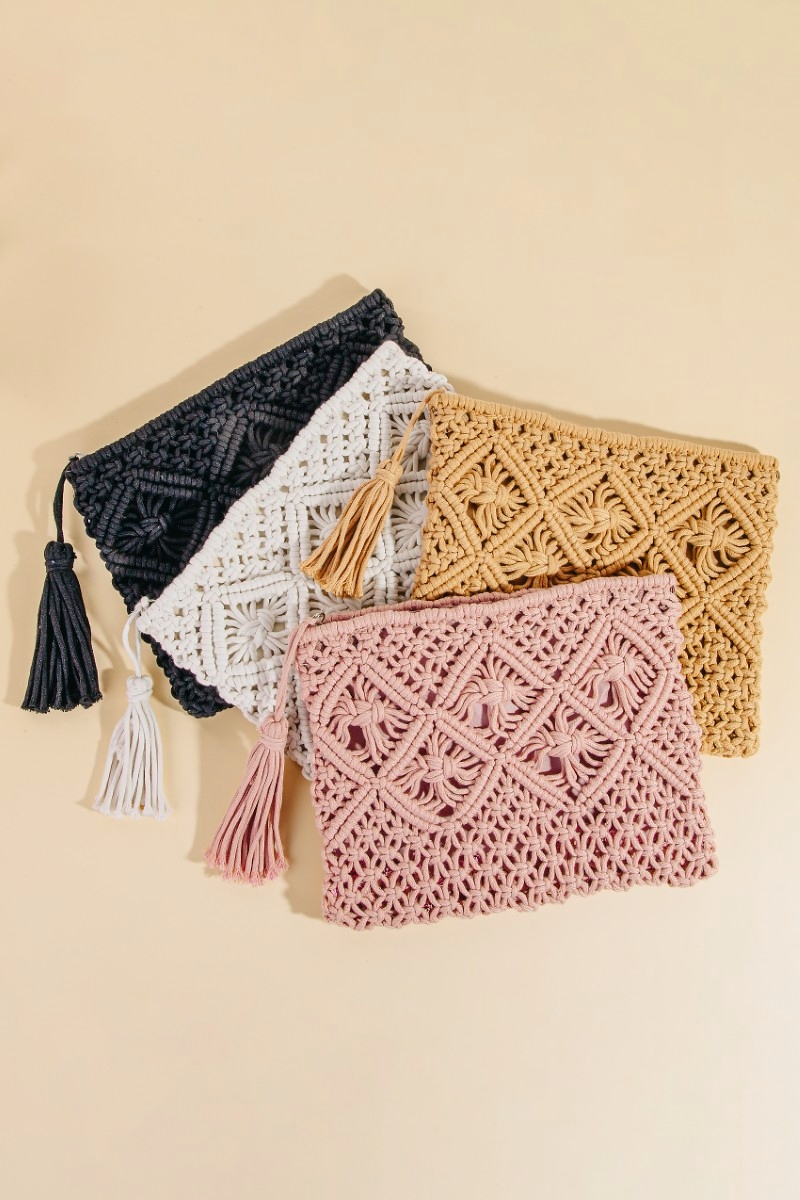 Crochet Clutch Tassel Bag