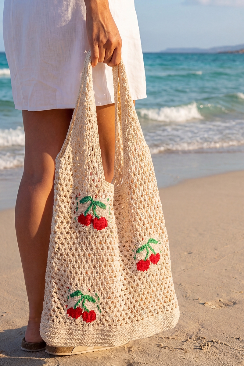 Cherry Print Net Shoulder Bag