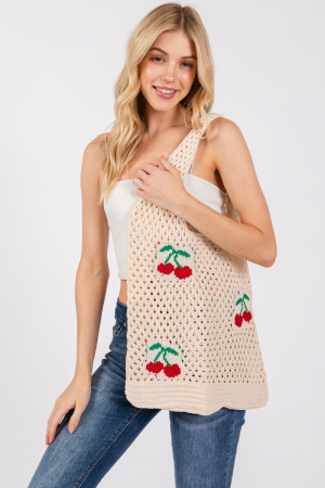 Cherry Print Net Shoulder Bag