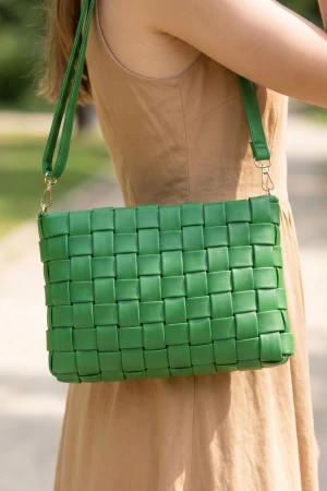 Woven Vegan Leather Wristlet Clutch Bag