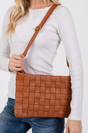Faux Leather Basket Weave Hand Bag
