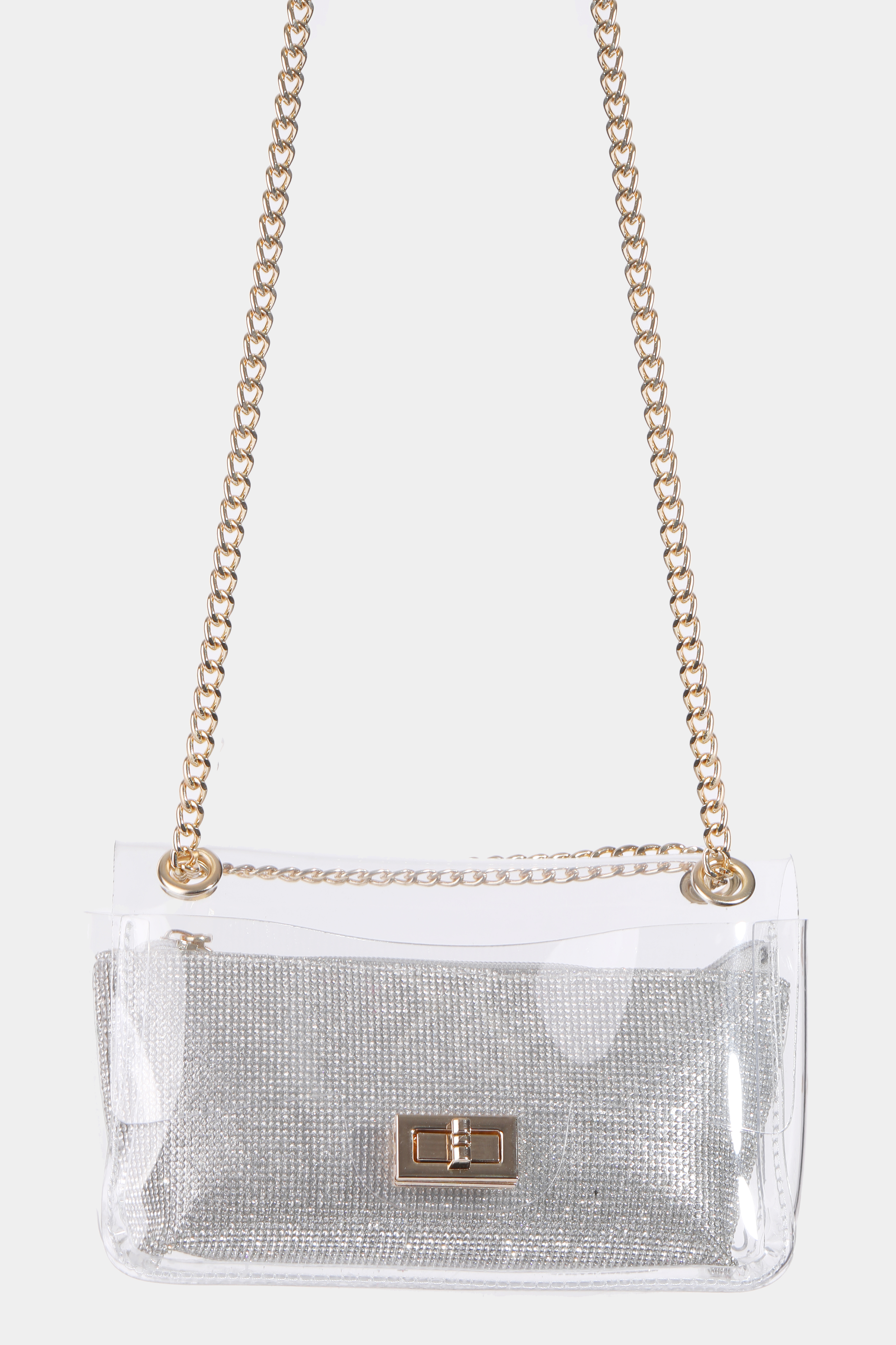 Turn Lock Chain Strap Clutch Bag