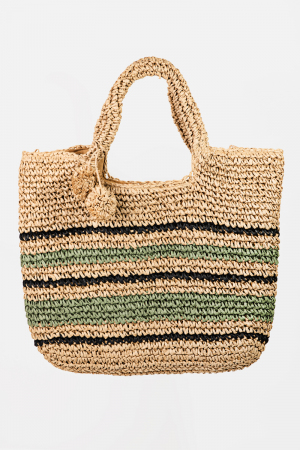 Striped Straw Braided Tote Bag