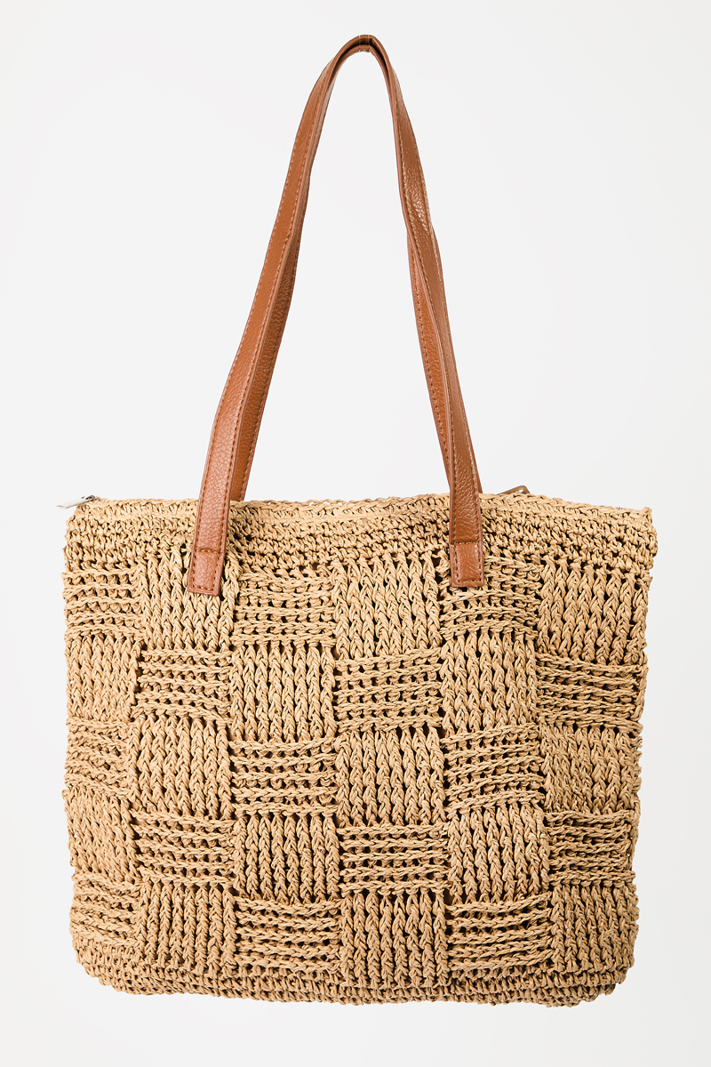 Straw Braided Basket Weave Tote Bag