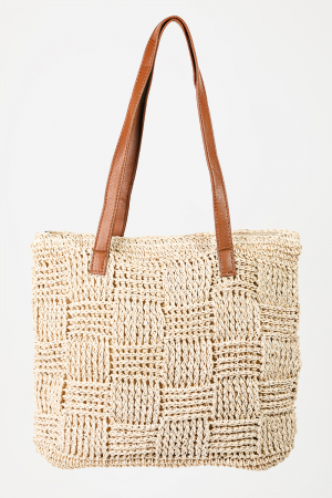 Straw Braided Basket Weave Tote Bag