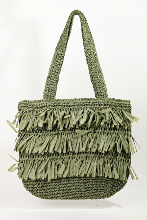 Straw Braided Raffia Fringe Tote Bag