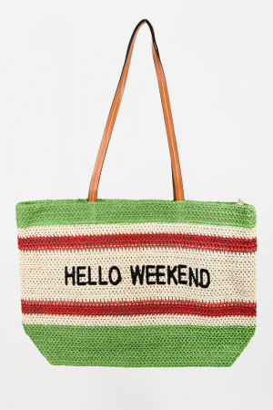 Hello Weekend Straw Braided Tote Bag