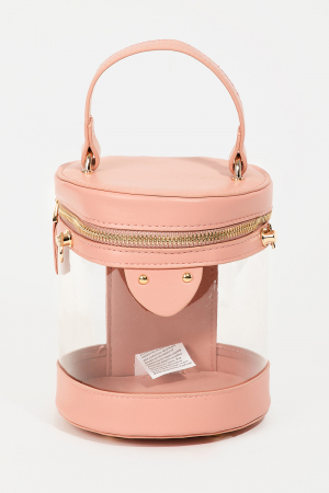 Clear Leather Cylinder Bucket Bag