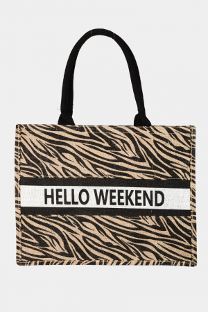 Fame Hello Weekend Burlap Tote Bag