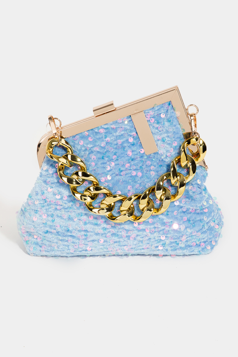 Abstract Metallic Frame Sequin Hand Bag