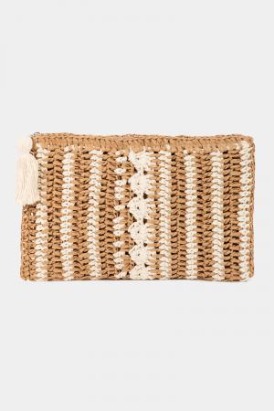 Tassel Zipper Straw Knit Cosmetic Bag