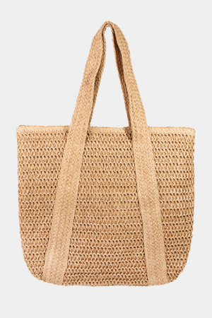 Straw Knit Zipper Tote Bag