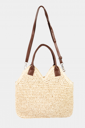 Fame Faux Leather Handle Knitted Tote Bag