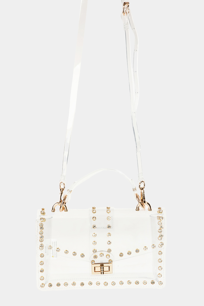 Transparent Rectangle Rhinestone Trim Bag