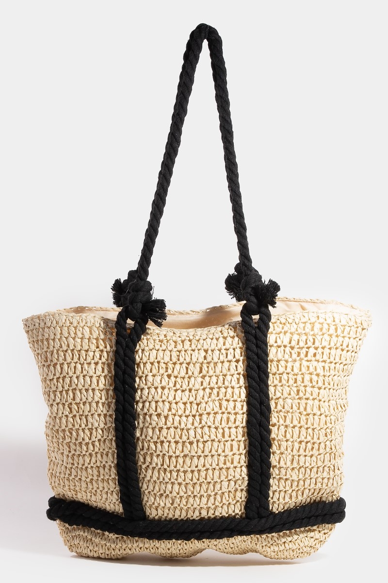Rope Handle Straw Braided Tote Bag