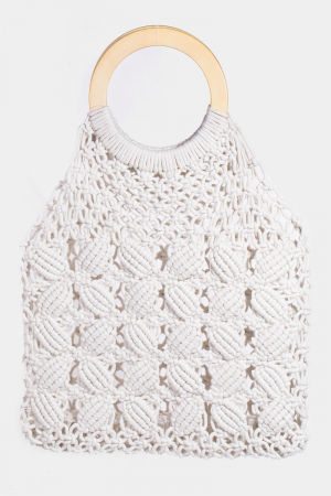 Boho Braided Wooden Top Handle Bag