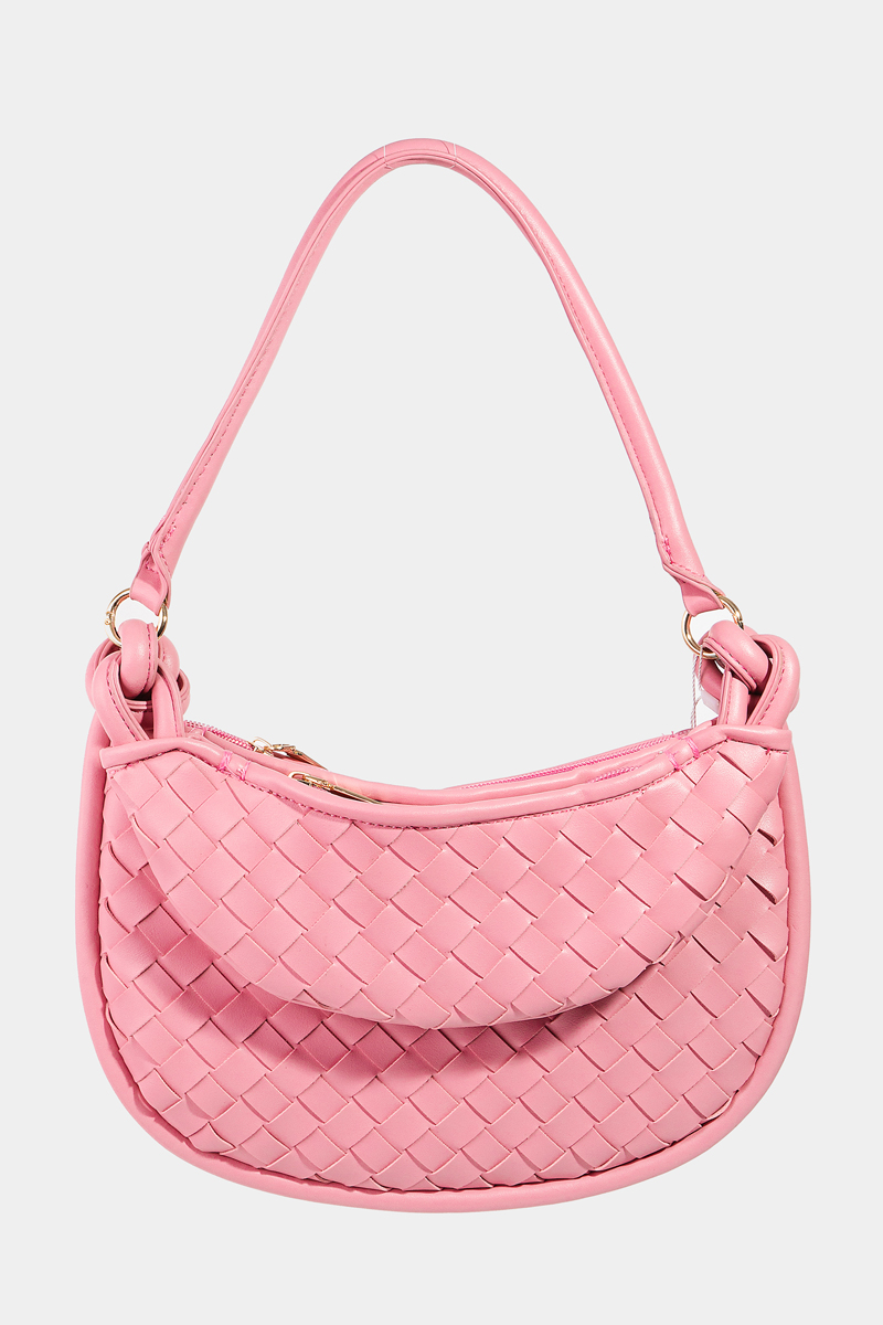 Faux Leather Basket Weave Half Moon Bag
