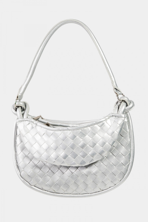 Leather Basket Weave Half Moon Bag