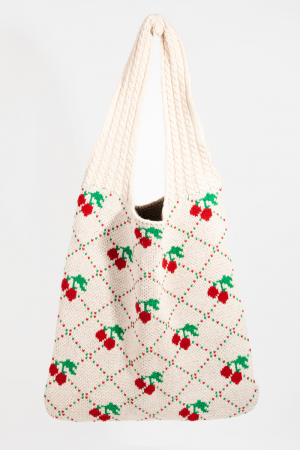 Cherry Pattern Crochet Knit Tote Bag