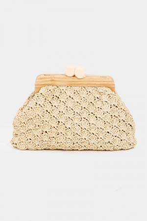 Straw Braided Wooden Frame Clutch Bag