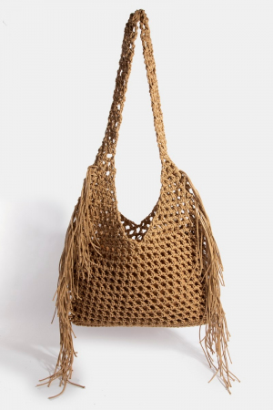 Long Fringe Braided Tote Bag